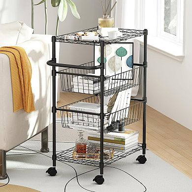 4 Tier Rolling Carts,Kitchen Mobile Shelf Organizer,Metal Wire Utility Cart with Wheels & Handle Bar