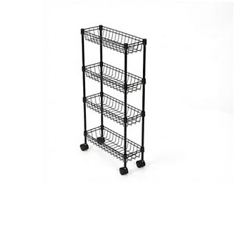 Slim Rolling Storage Cart, 4 tier Metal Utility Cart with Wheels, Adjustable Shelving Unit Basket