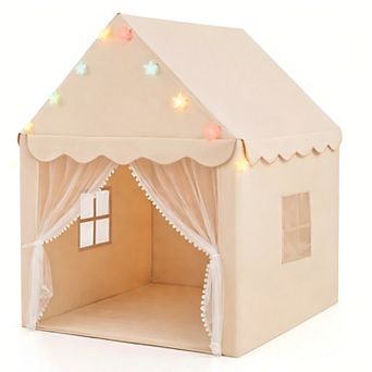 Kids Indoor Outdoor Playhouse Tent with Star Lights and Cotton Mat