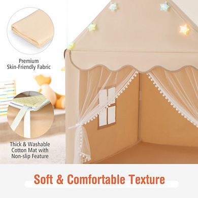 Kids Playhouse Tent With Star Lights And Cotton Mat