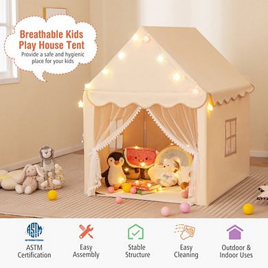 Kids Playhouse Tent With Star Lights And Cotton Mat