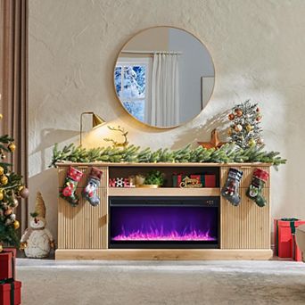 Fluted Fireplace TV Stand for TVs Up to 80 inch, Entertainment Center w/ 36" Electric Fireplace