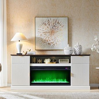 Fluted Fireplace TV Stand for TVs Up to 80 inch, Entertainment Center w/ 36" Electric Fireplace