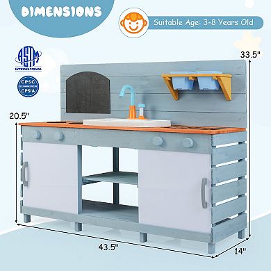 Kids Play Kitchen Set With Water Faucet Chalkboard And Storage