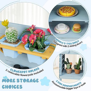 Kids Play Kitchen Set With Water Faucet Chalkboard And Storage