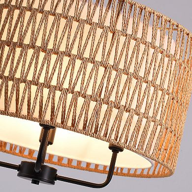 Moooni Rustic Farmhouse Pendant Light Fixtures, 4-Lights Boho Chandelier, Hand Woven Chandeliers