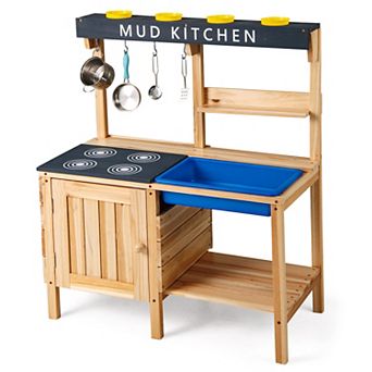 Kids Outdoor Wooden Mud Kitchen Playset with Sink and Cooking Accessories