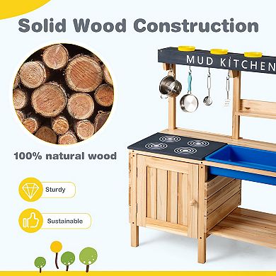 Kids Outdoor Mud Kitchen Playset Wooden Pretend Play Toy with Sink