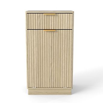 10-Gallon Woodgrain Tilt-Out Trash Can Cabinet with Wave-Textured Drawer & Pull-Out Bin