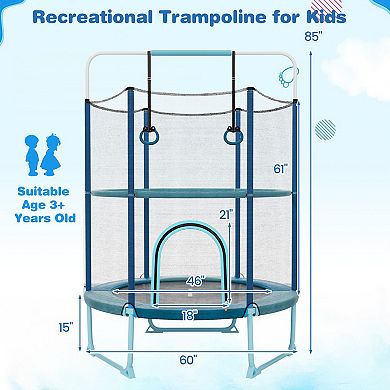 60 Inch Trampoline with Gymnastic Bar and Rings for Kids