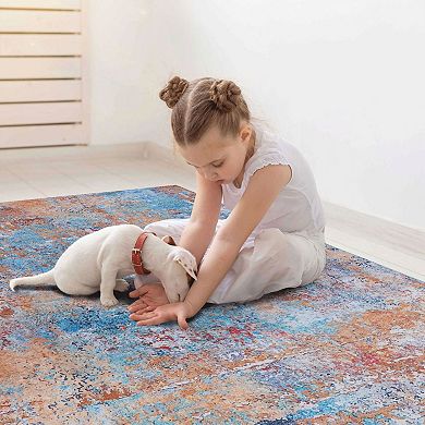 5x8ft Non-Slip Chenille Rug, Stain Resistant, Kid & Pet Friendly for Home, Machine Washable