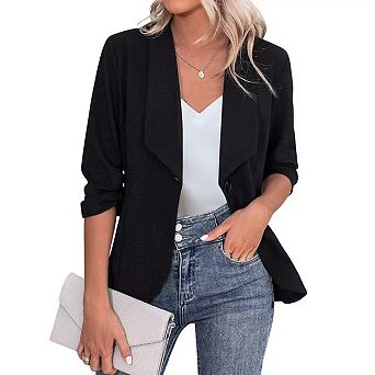 Womens Plus Size Blazers Casual Open Front Long Sleeve Work Office Suit Jackets Blazer