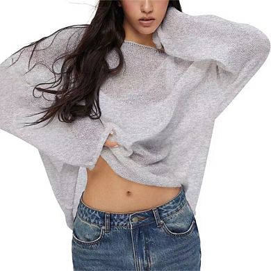 Women Oversized Long Sleeve Sheer Mesh Knit Sweater Top Summer Loose Pullover Jumper Shirt Beach