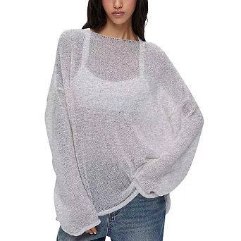 Women Oversized Long Sleeve Sheer Mesh Knit Sweater Top Summer Loose Pullover Jumper Shirt Beach