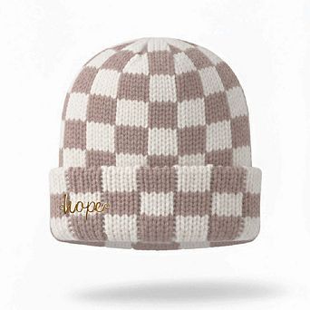 Women's Two-Tone Checkerboard Knit Beanie