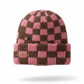 Women's Two-Tone Checkerboard Knit Beanie