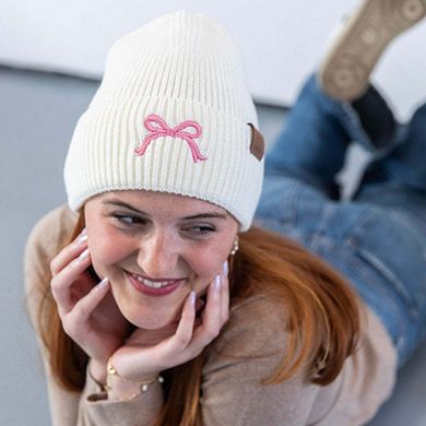 Women's Embroidered Bow Beanie