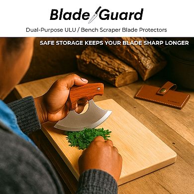 Blade Guard Leather ULU Sheath Fits 6" ULU & Bench Scraper Snap Closure Protective Cover