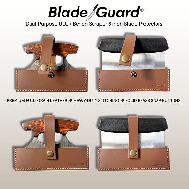 Blade Guard Leather ULU Sheath Fits 6" ULU & Bench Scraper Snap Closure Protective Cover