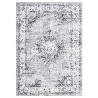 Washable Vintage Low-Pile Large Rug - Non-Slip, Stain Resistant Faux Wool Carpet for Living Room