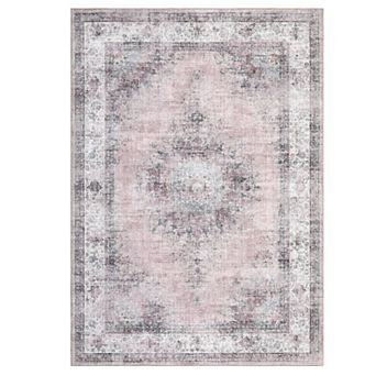 Washable Vintage Low-Pile Large Rug - Non-Slip, Stain Resistant Faux Wool Carpet for Living Room