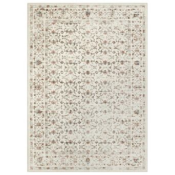 Washable Living Room Area Rug, Vintage Distressed Floral Non Slip Low Pile Stain Resistant Carpet