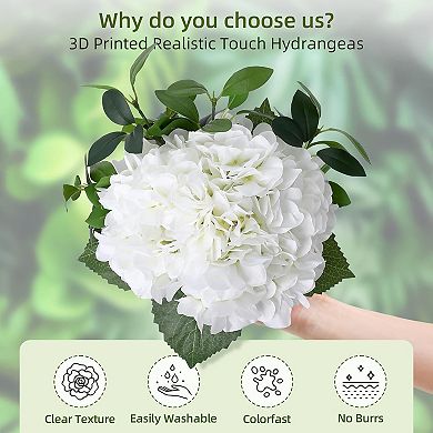 Hydrangea Artificial Flowers in Vase, Silk Faux Hydrangea Fake Flower Arrangements with Glass Vase