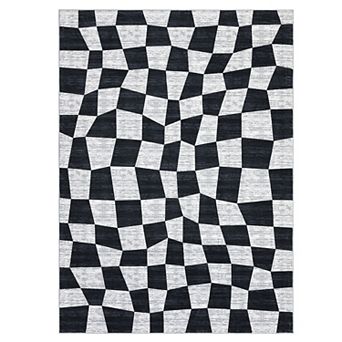 Washable Low Pile Checkered Area Rug, Non-Slip Modern Carpet for Living Room Bedroom Office Indoor