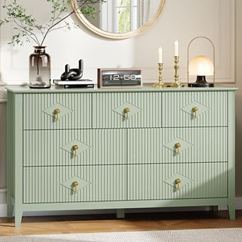 Fluted Dresser for Bedroom, 54 in Wide 7-Drawer Wood Dresser, Modern Chest of Drawers, Storage