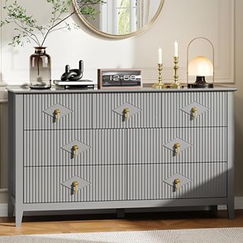 Fluted Dresser for Bedroom, 54 in Wide 7-Drawer Wood Dresser, Modern Chest of Drawers, Storage