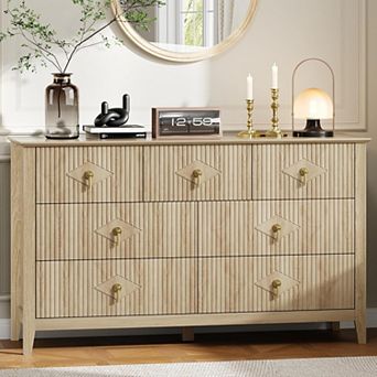 Fluted Dresser for Bedroom, 54 in Wide 7-Drawer Wood Dresser, Modern Chest of Drawers, Storage