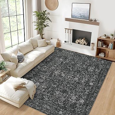 Washable Non-Slip Low Pile Rug, Soft Thin & Non-Shedding, Printed Carpet for Living Room Decor