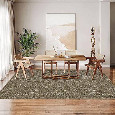 Washable Non-Slip Low Pile Rug, Soft Thin & Non-Shedding, Printed Carpet for Living Room Decor