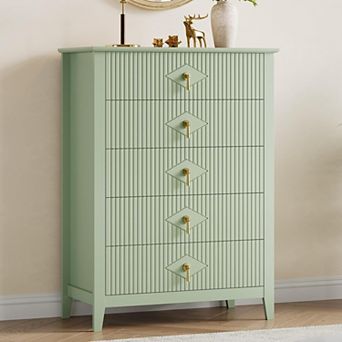 Fluted Dresser for Bedroom, 42.9" Tall 5-Drawer Wood Dresser, Modern Chest of Drawers, Storage