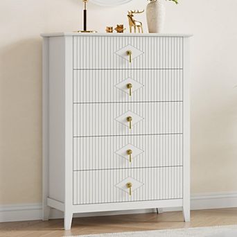 Fluted Dresser for Bedroom, 42.9" Tall 5-Drawer Wood Dresser, Modern Chest of Drawers, Storage