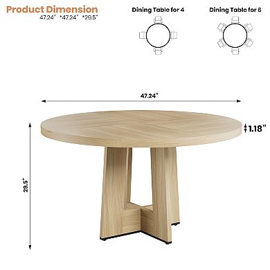 Round Dining Table for 4-6, Circle Kitchen Table with Sturdy Pedestal Base, Farmhouse Dinner Table