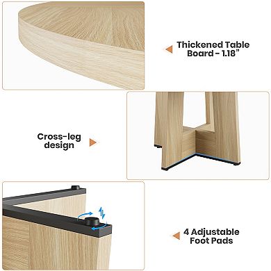 Round Dining Table for 4-6, Circle Kitchen Table with Sturdy Pedestal Base, Farmhouse Dinner Table