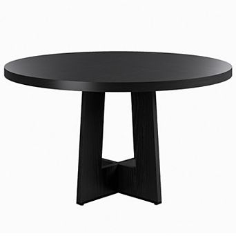 Round Dining Table for 4-6, Circle Kitchen Table with Sturdy Pedestal Base, Farmhouse Dinner Table