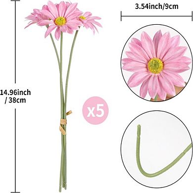 15-Pieces Faux Pink Daisies Artificial Flowers