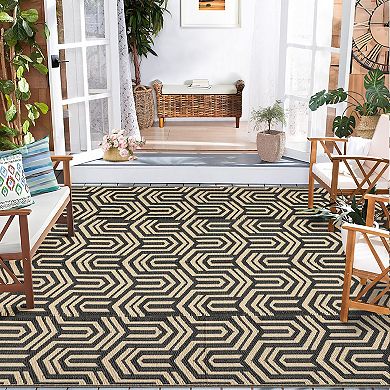 Gravee Outdoor Geometric Area Rug Waterproof UV-Resistant ReversibleMat for Patio Camping Beach