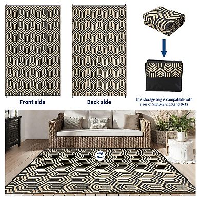 Gravee Outdoor Geometric Area Rug Waterproof UV-Resistant ReversibleMat for Patio Camping Beach