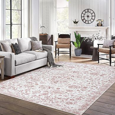 Garvee Retro Floral Area Rug Machine Washable Non Slip Low Pile Carpet for Bedroom Hallway Kitchen