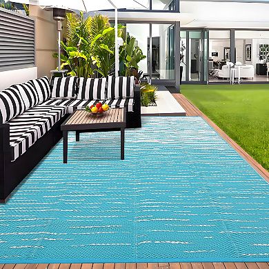 Garvee Modern Plastic Straw Woven Outdoor Rug Reversible Rug UV-Resistant Mat for RV Picnic Pool