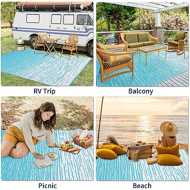 Garvee Modern Plastic Straw Woven Outdoor Rug Reversible Rug UV-Resistant Mat for RV Picnic Pool