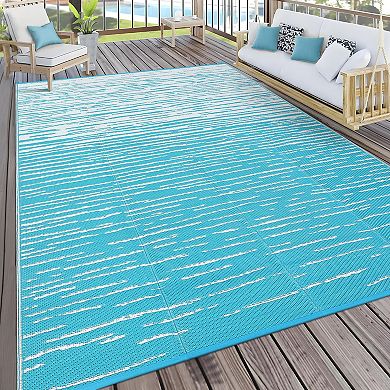 Garvee Modern Plastic Straw Woven Outdoor Rug Reversible Rug UV-Resistant Mat for RV Picnic Pool