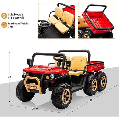 24V Kids Electric Dump Truck with Remote Control - 2 Seater 6-Wheel 4WD UTV, Dump Bed, 3 Speeds,