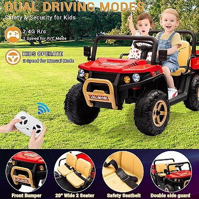 24V Kids Electric Dump Truck with Remote Control - 2 Seater 6-Wheel 4WD UTV, Dump Bed, 3 Speeds,
