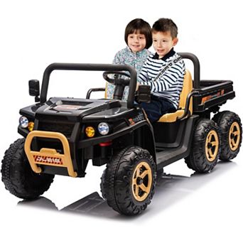 24V Kids Electric Dump Truck with Remote Control - 2 Seater 6-Wheel 4WD UTV, Dump Bed, 3 Speeds,
