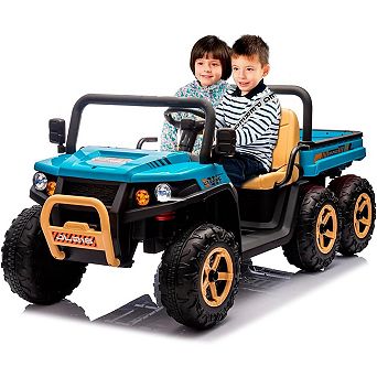 24V Kids Electric Dump Truck with Remote Control - 2 Seater 6-Wheel 4WD UTV, Dump Bed, 3 Speeds,