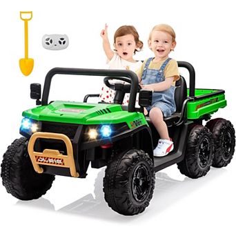 24V Kids Electric Dump Truck with Remote Control - 2 Seater 6-Wheel 4WD UTV, Dump Bed, 3 Speeds,